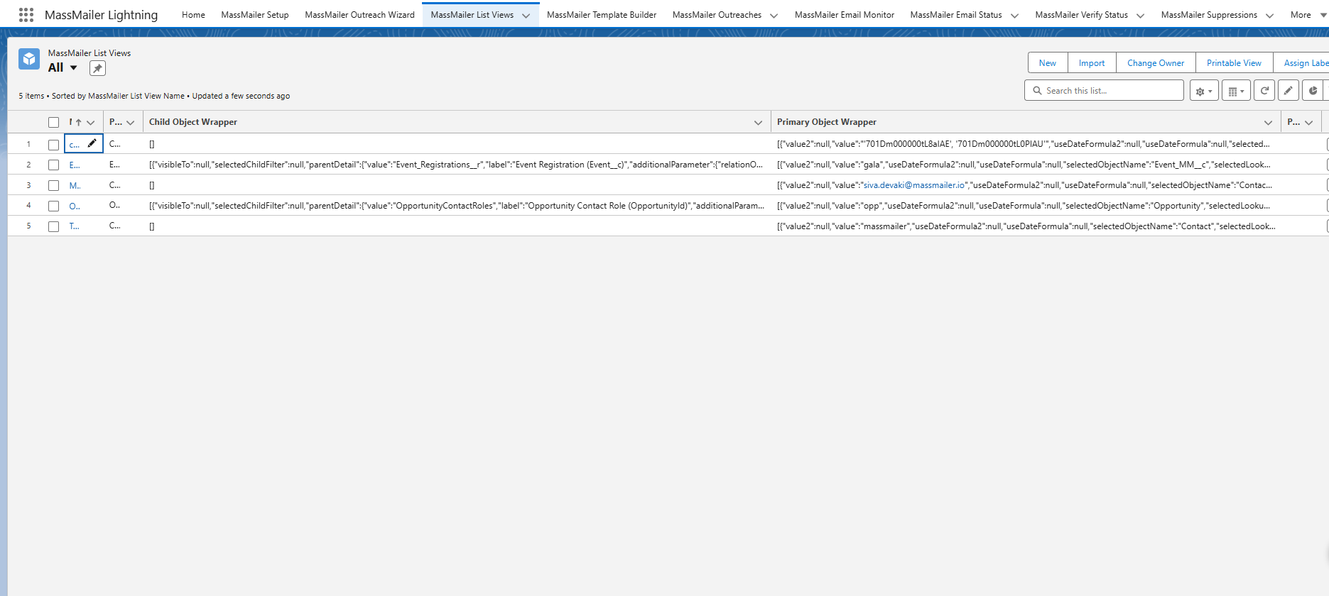 MassMailer list views